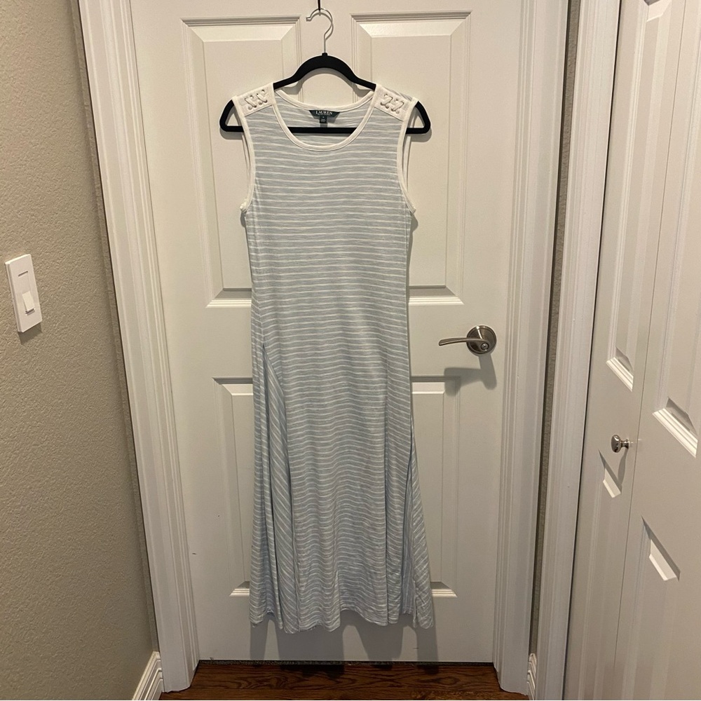 Lauren Ralph Lauren White and Gray Striped Maxi Dress